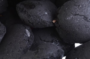 sack, bag isolated  coal, carbon nuggets